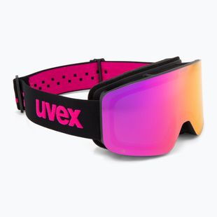 Gogle narciarskie dziecięce UVEX Pwdr FM black matt/mirror pink green clear
