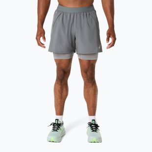 Spodenki do biegania męskie ASICS Road 2N1 5IN clay grey/steel grey/illuminate green
