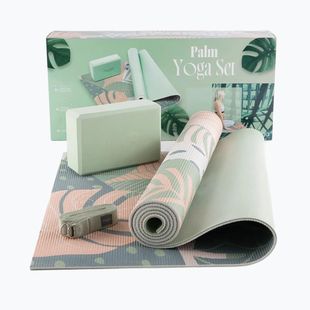 Zestaw do jogi Myga Palm Yoga Set mata + klocek + pasek zielony