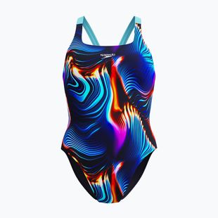 Strój pływacki jednoczęściowy damski Speedo Allover Digital Leaderback lava blur/speedo black